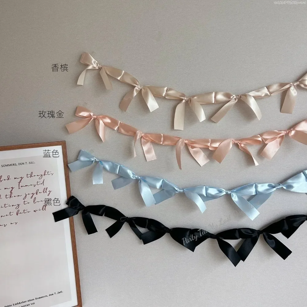 1.8M Pink White Blue Satin Bow Handmade Webbing Hanging Garlands for Birthday Wedding Party Girl Room Girly Heart Decorations