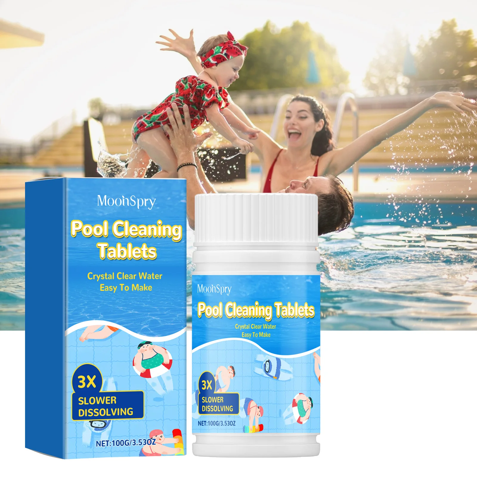 Pool Cleaning Tablets Multi-Purpose Effervescent Tablets for Clarifying, Deodorizing, and Removing Stains in Pool Water