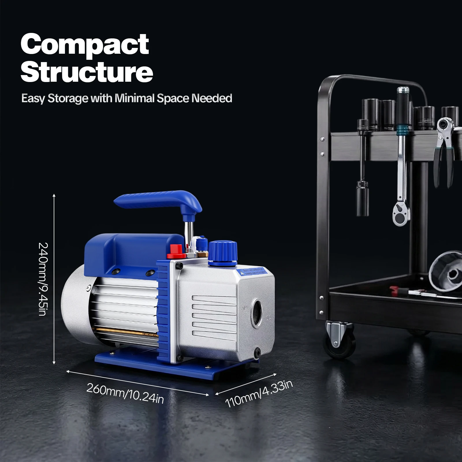 1/4HP Vakuumpumpe 2,5CFM - Klimaanlagen-Reparaturset mit Manometer & Schläuchen für R134A/R410A Geeignet für Auto/Heim-Klimaanlagen-Reparatur – Detail 6