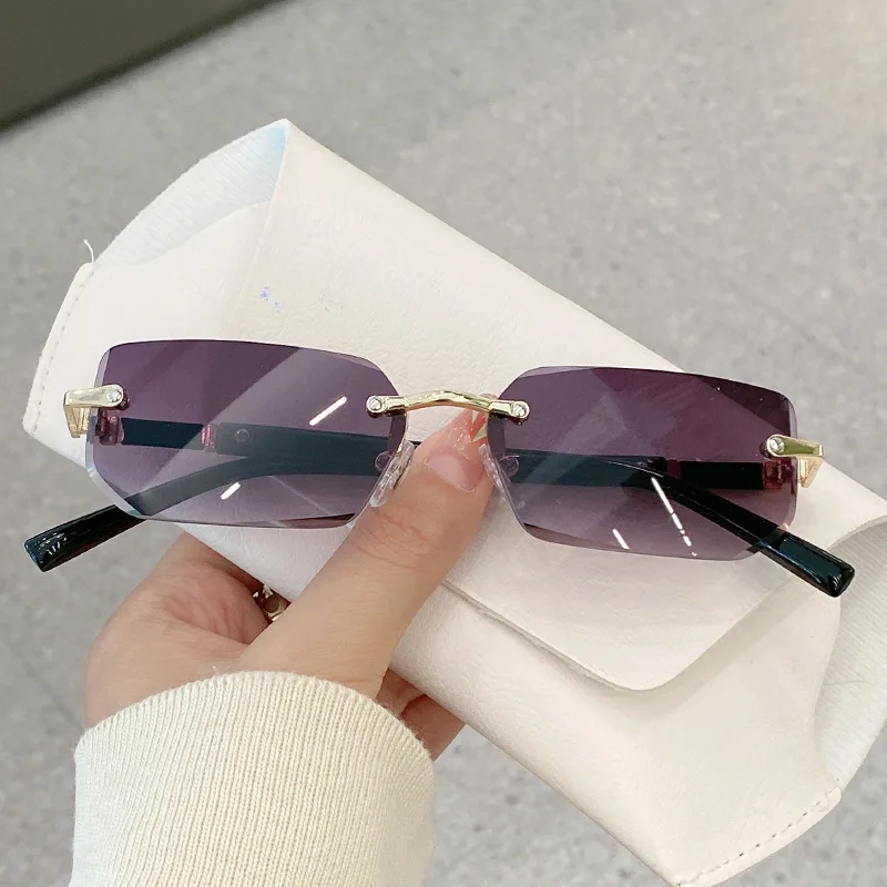

Diamond Cutting Rimless Sunglasses Colorful Gradient Clear Lens UV400 Sun Glasses Luxury Brand Designer Traveling Goggles Oculos