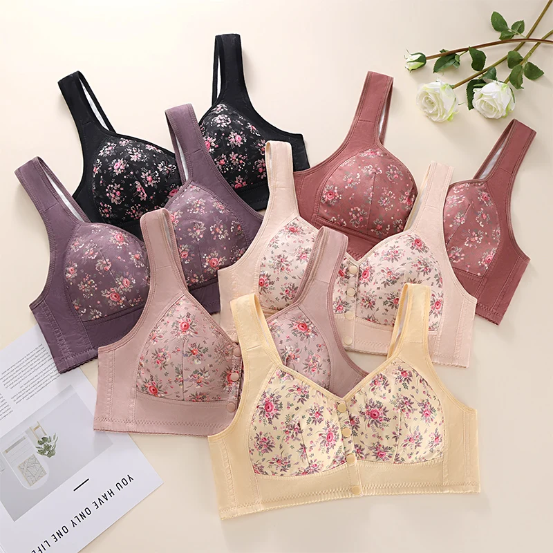 حمالة صدر أنيقة مطبوعة بفتحة أمامية، ملابس داخلية مريحة، ناعمة ومسامية للارتداء اليومي