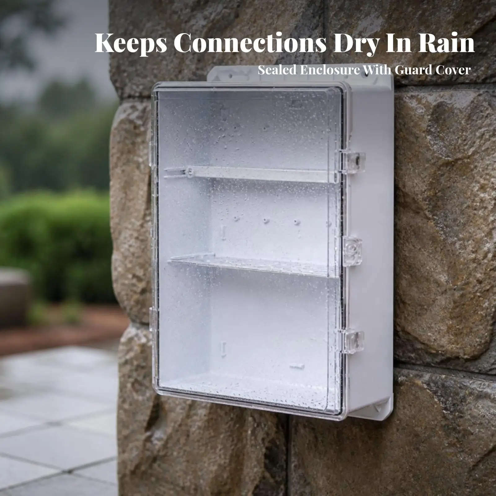 Outdoor Waterproof Socket Box Weatherproof Electric Enclosure Tight Grip Clear PC Body for Patio Wall Mount