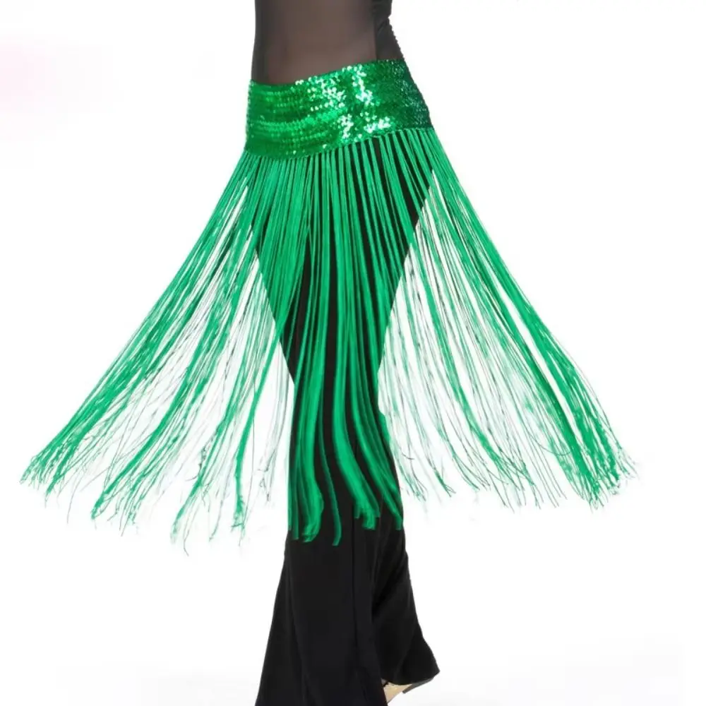 Boho créatif danse du ventre ceinture longue gland paillettes paillettes paillettes taille chaîne classique jupe portefeuille hanche écharpe jupe Latin Dancewear