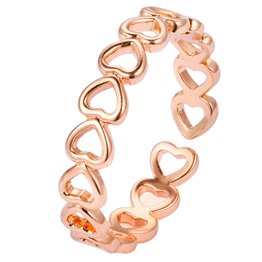 Hollowed-Out Heart Shape Open Ring Design Cute Fashion Love Jewelry for Women Young Girl Gifts Adjustable Rose Gold