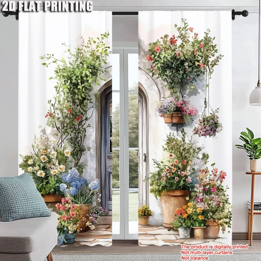 

2pc, Curtains floral-print Light Filter Festive Wall Decor Applies to Holiday Party, General Celebration