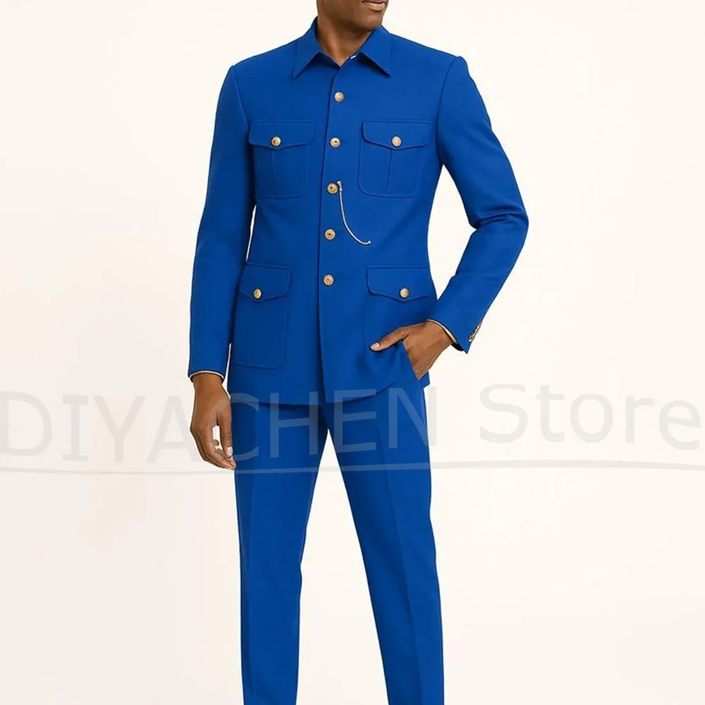 

New Fashion Stand Collar Men Suits Single Breasted Solid Color 2 Pieces Smart Casual Daily Outfits Prom Party Wedding Tuxedos