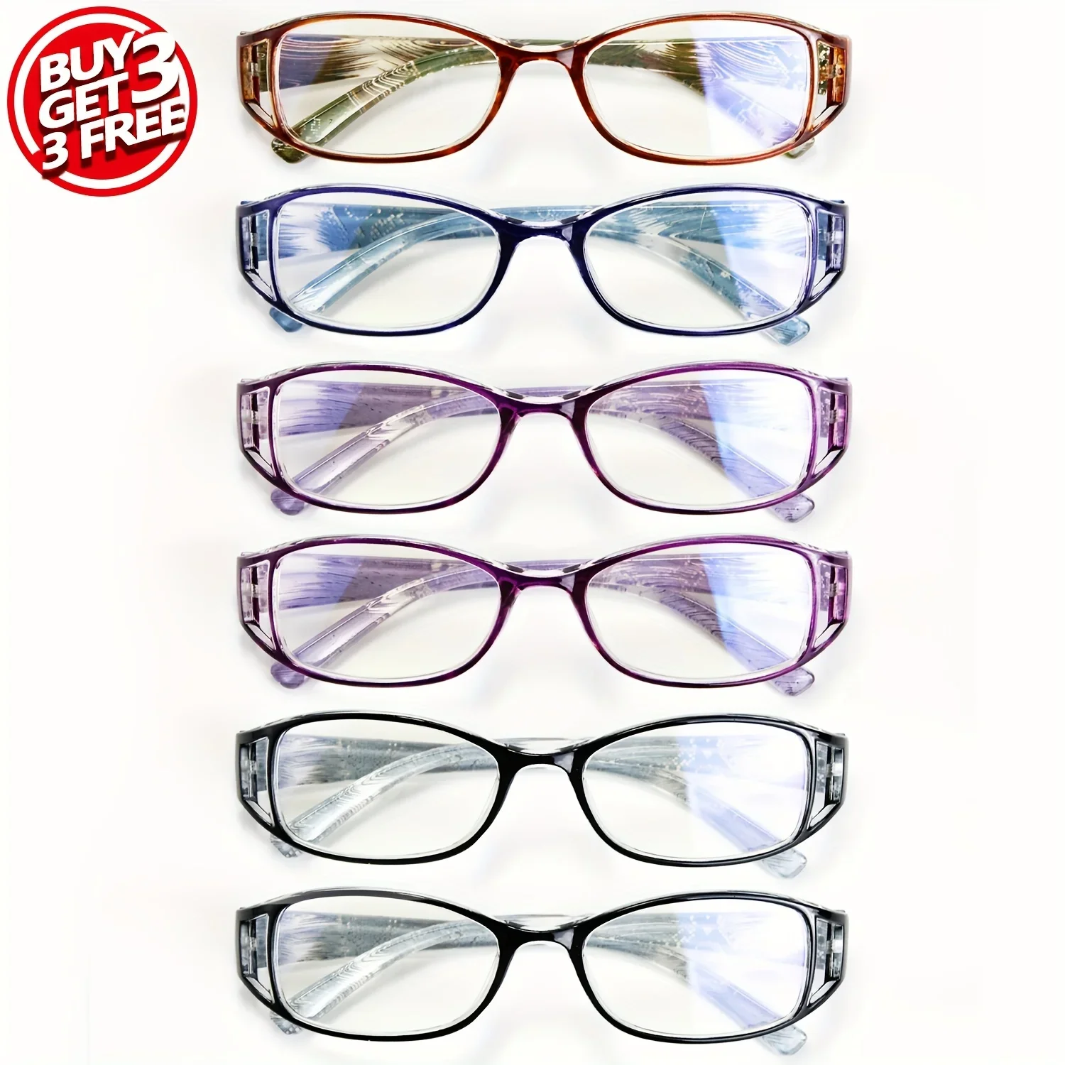 6 Pcs Reading Glasses Colored Printed Eyeglass Frame Rectangular Resin Anti Blue Light Presbyopia Glasses Wholesale