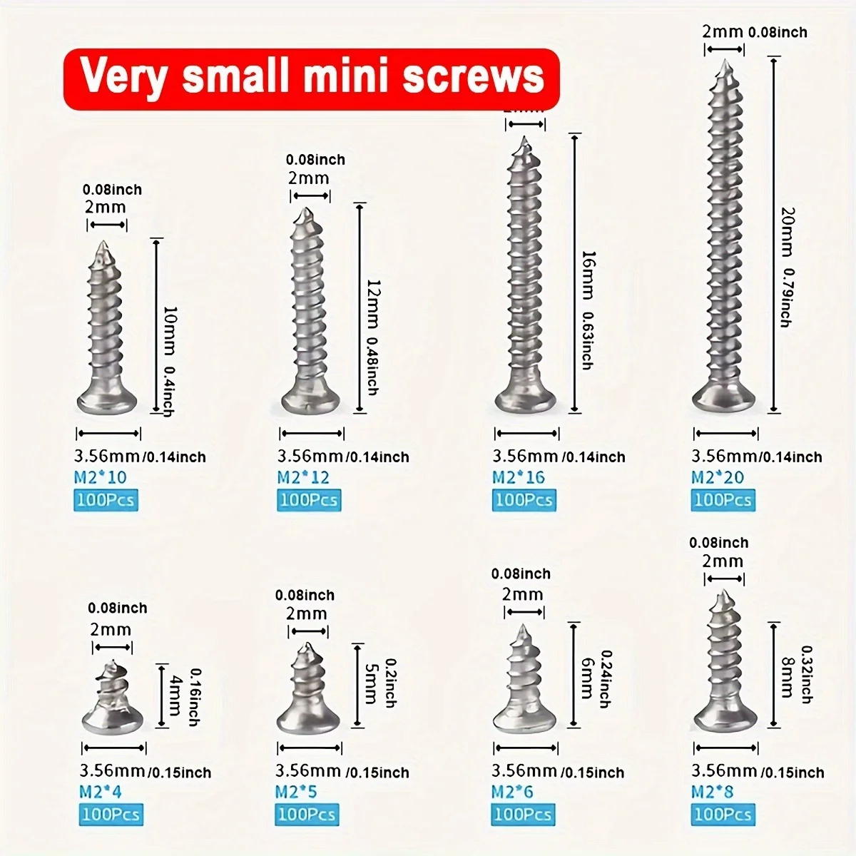Picture 3: M2 Flat Head Self Tapping Screws, 800 Pcs Cross Drive Head Self Tapping Woodworking Fastener Screws Self Drilling Screws