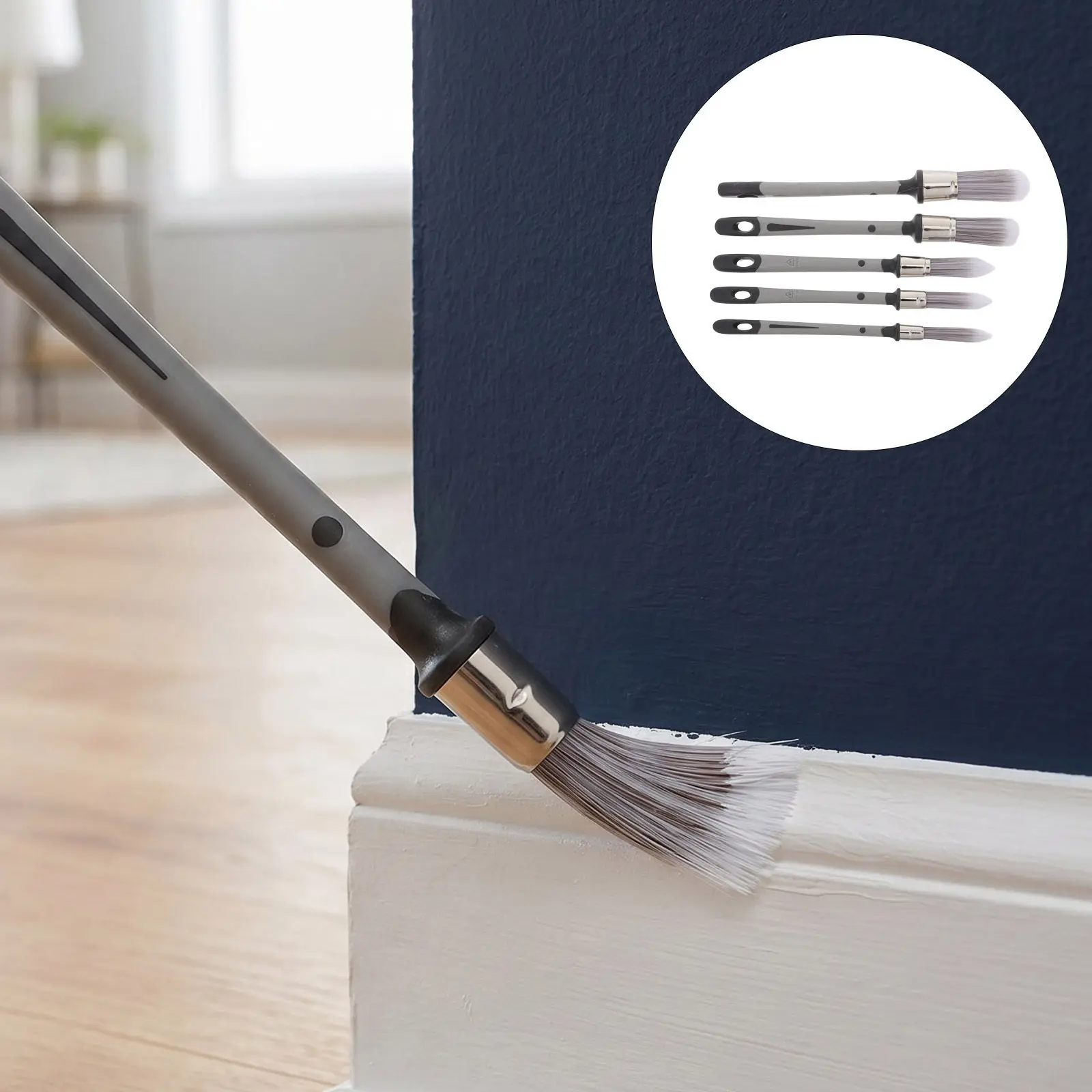 5Pcs Detail Brush Set Pointed Round Tip Paint Brushes Precision Grout Corner Edge Painting Tool for Skirting Boards Walls