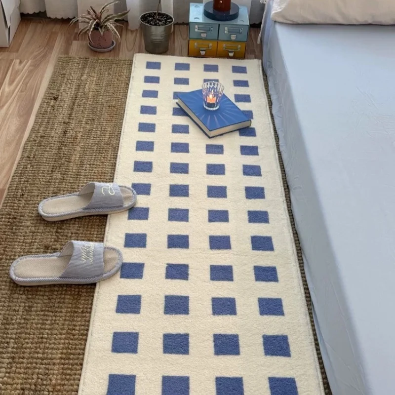 

Corridor Carpet Blue Pink Plaid Runner Rug Machine Washable Floor Mat Home Decoration Long Rug for Bedroom Bedside Rugs
