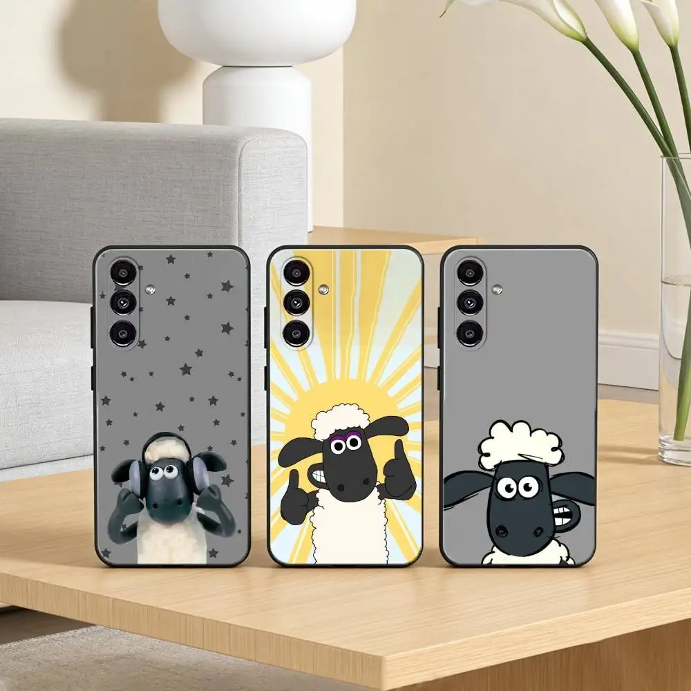 Funda Clever the S-Sheep S-Shaun-SS para teléfono Samsung Galaxy A91,80,73,72,71,53,52,32,31,22,21s,20, funda negra suave