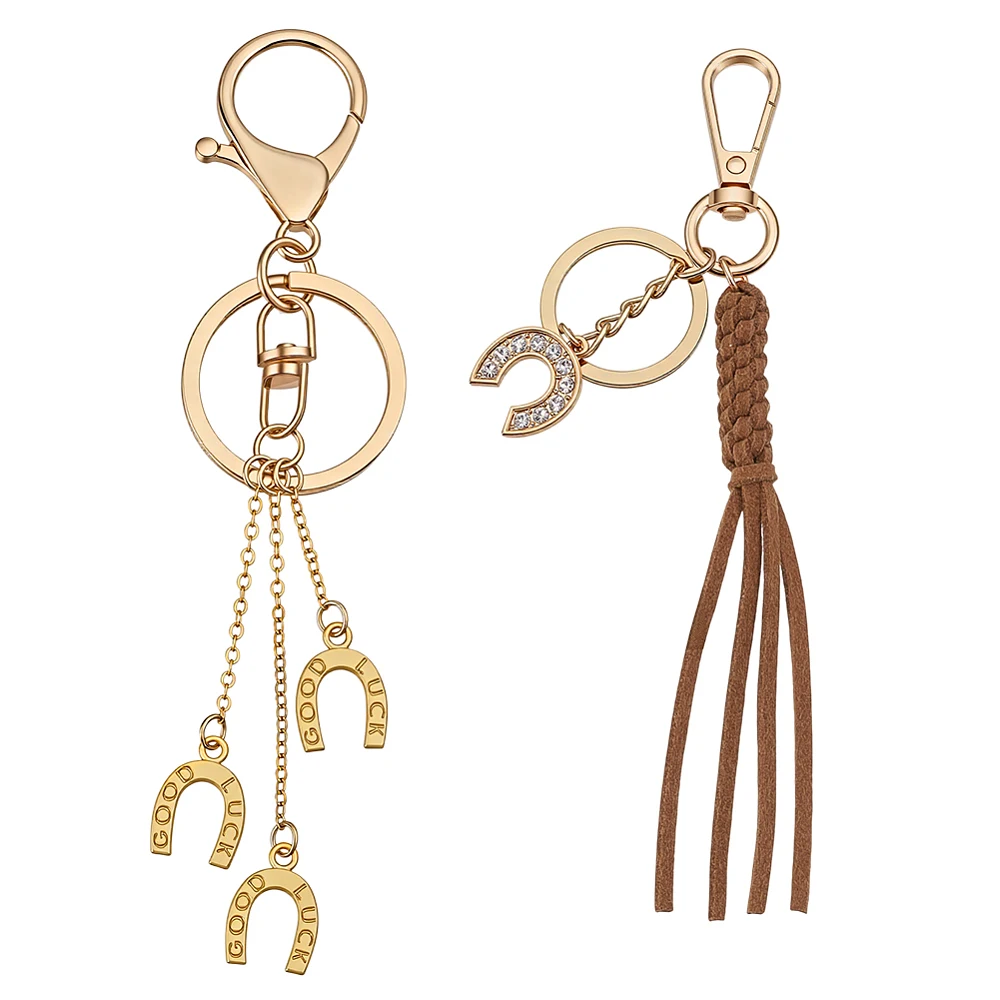 2Pcs Horseshoe Keychain Golden Western Keychain Alloy Cowboy Horse Charm Lucky Keyring with Handmade Knot Tassel