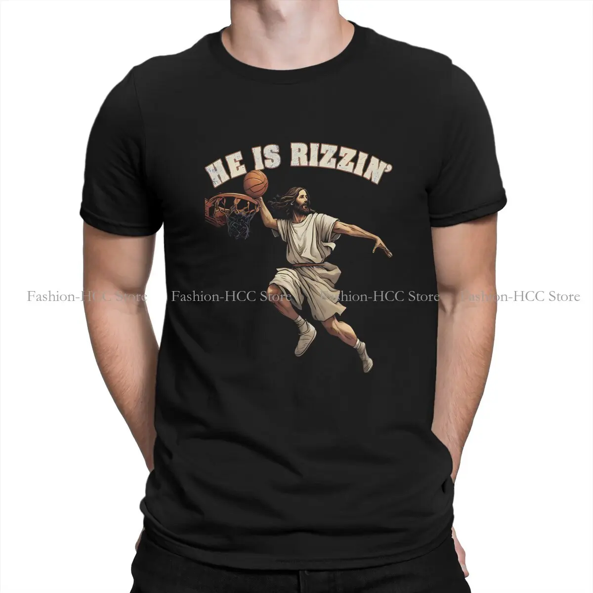 O Neck TShirt He Is Rizzin Meme Jesus Basic Polyester T Shirt Man's Clothes Individuality