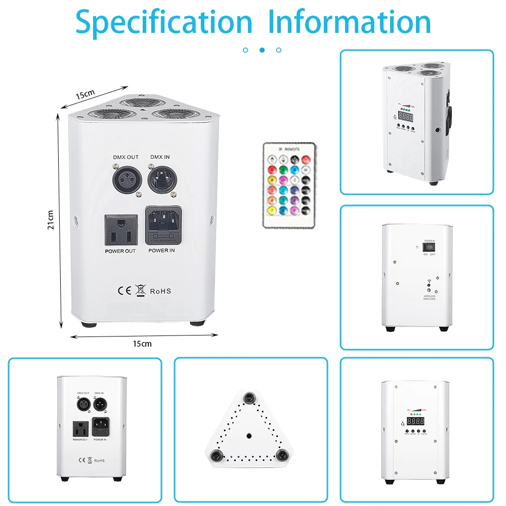 MUXXDJ 4pcs 3*18W RGBW 6in1 3 Angle Battery LED Par Light Mini DMX512 Can Be For Stage Concert Birthday Party