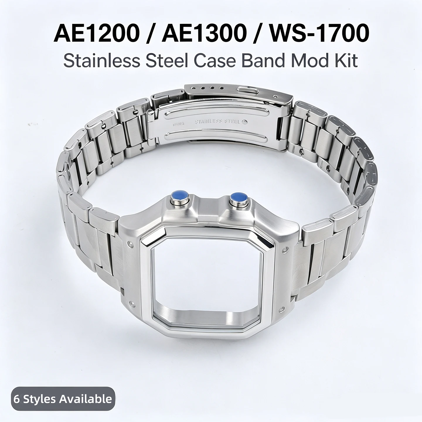 High Texture Black Silver Metal Watch Shell Bracelet Set Stainless Steel Mod Parts for Casio AE1200 AE1300 WS1700 Case Band Mod
