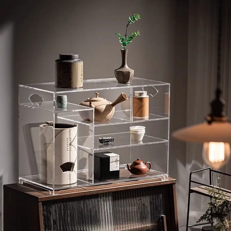 

Tea set light luxury shelf high-grade transparent acrylic storage box large-capacity storage rack desktop ornament display rack