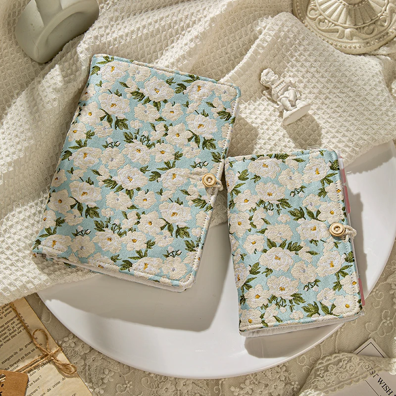 Blue and White Flowers High Aesthetic Fabric Surface A5 A6 Loose Leaf Ledger Literary Notebook Portable and Detachable