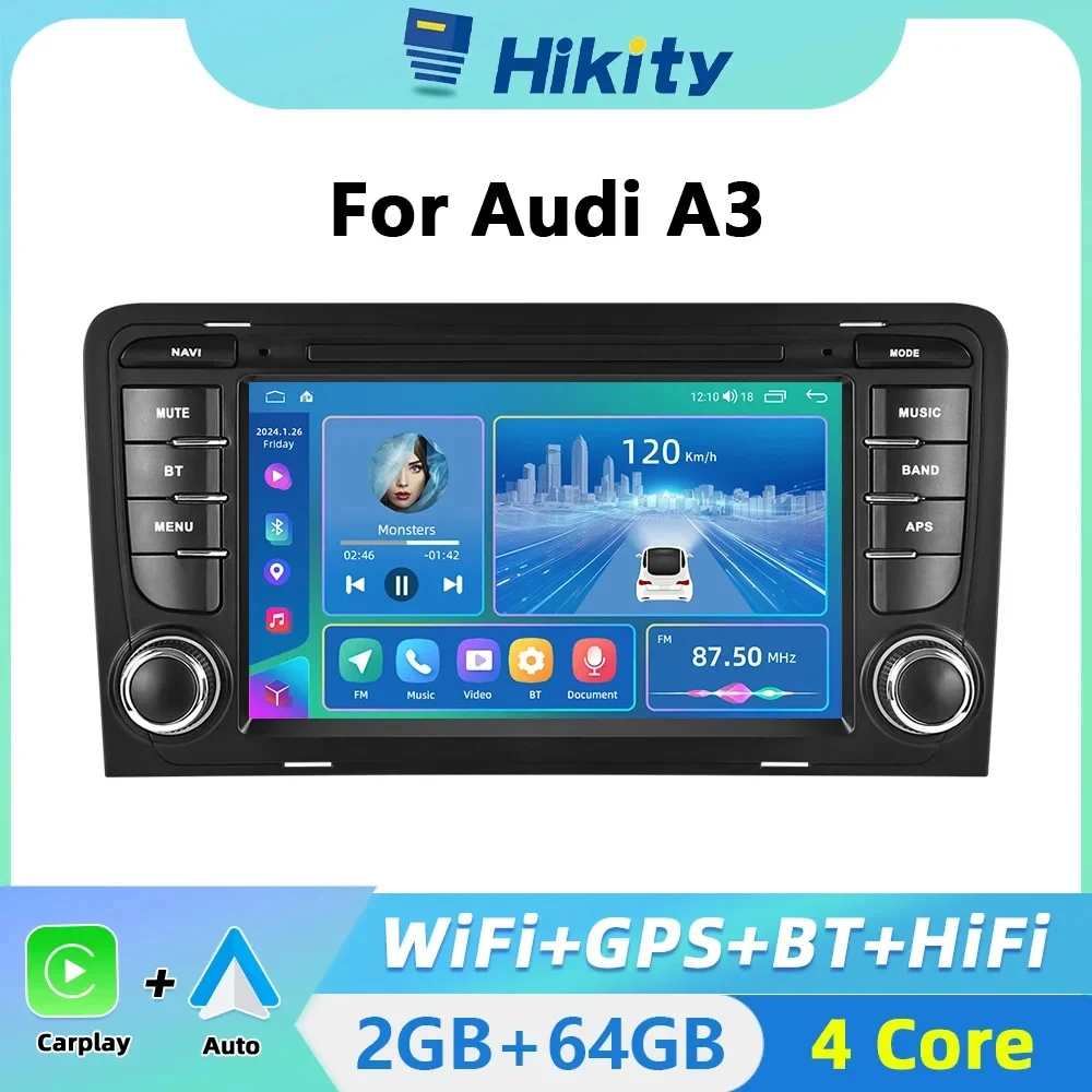 Hikity 7'' Car Radio Stereo Carplay Android auto For Audi A3 GPS Navigation Bluetooth USB FM Receiver Multimedia Video Player