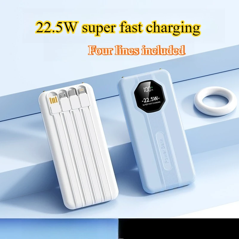 New 20000mAh Super Fast Charging Power Bank with Built-in Cable 22.5W Large Capacity Mobile Power Supply