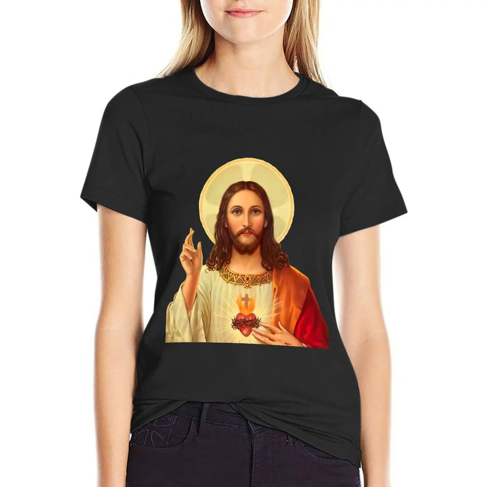 

Sacred Heart of Jesus - II (transparent background design) T-Shirt sweat Short sleeve tee heavyweights funnys Woman fashion