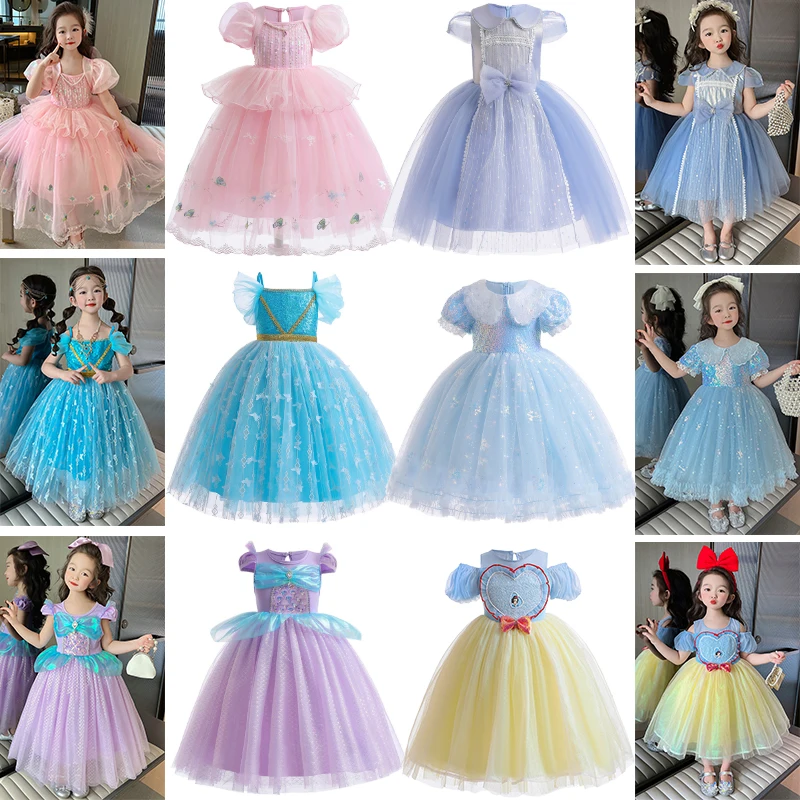 

Halloween Cosplay Children Princess Elsa Snow Queen Snow White Dress for Girls Mermaid Jasmine Birthday Party Masquerade Costume