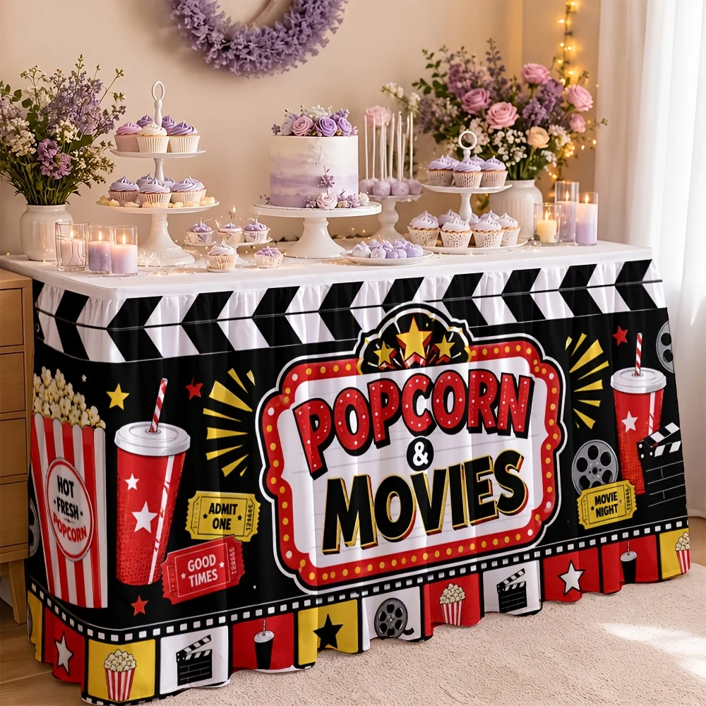 1 piece table skirt, popcorn and movie print table skirt, vintage cinema, Bavarian Oktoberfest