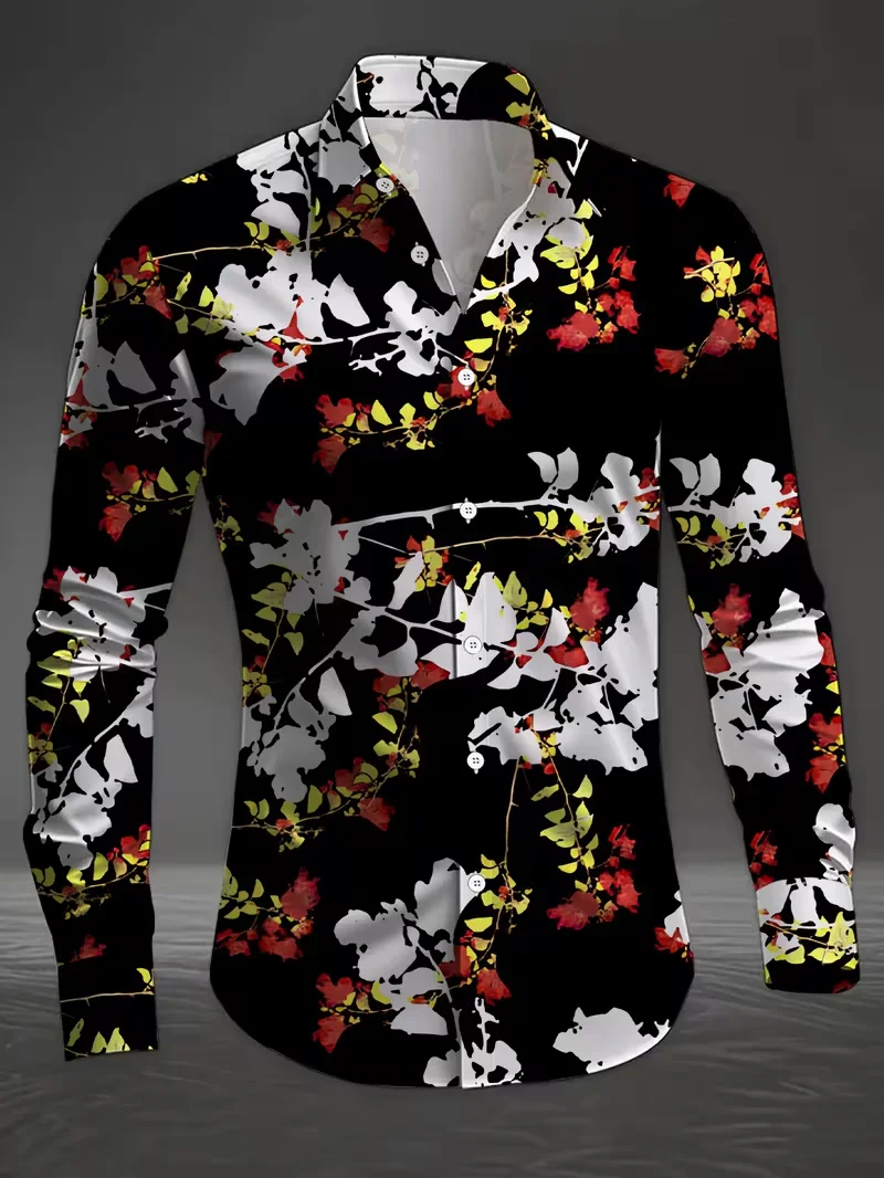 

Новая мужская рубашка с длинными рукавами и элегантными цветочными узорами, рубашка с принтом, мужская модная повседневная рубашка с лацканами