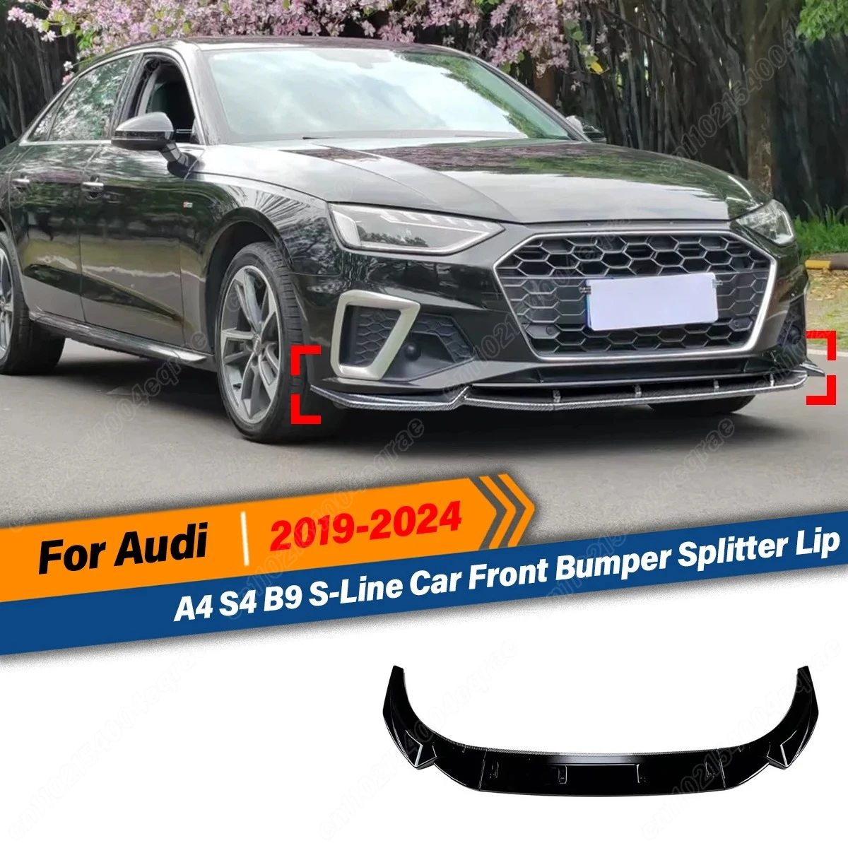 

For Audi A4 S4 B9 S-Line Facelift 2019 2020 2021 2022 2023 2024 Front Bumper Lip Spoiler Splitter Canard BodyKit Car Accessories