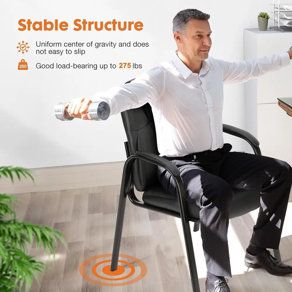 زوج من كراسي المكتب الكبيرة المصنوعة من جلد البولي يوريثان، كبيرة وطويلة، بدون عجلات، أذرع مبطنة، مثالية لغرف الانتظار والمؤتمرات