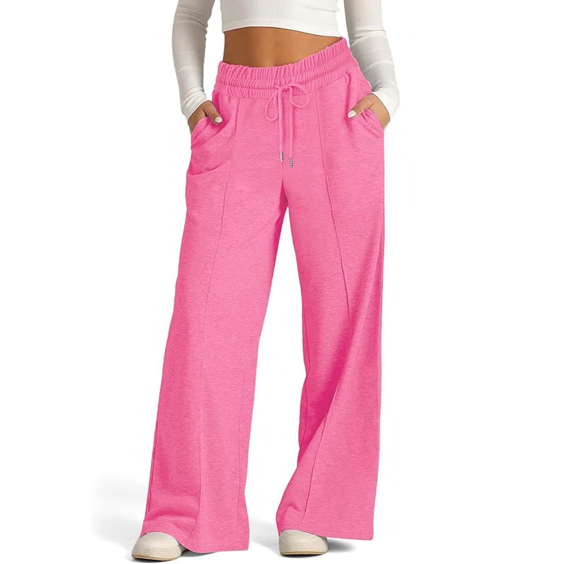 American Baggy Gray Sweatpants for Women Autumn Casual All-Match Wide Leg Trousres Classic Elastic Waist Pocket Sweatpant Woman