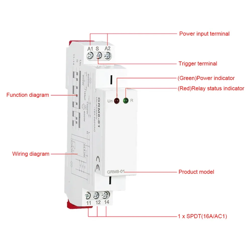 

Импульсное реле GRM8-01 для монтажа на DIN-рейку 35 мм, AC/DC 12-240В, 90*18*64 мм, электронное импульсное реле