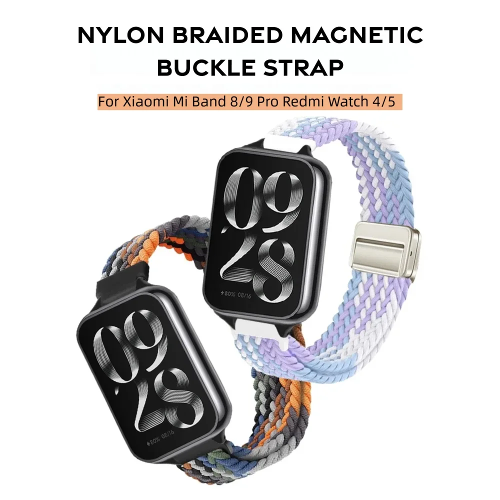 حزام نايلون + مشبك مغناطيسي لساعة Xiaomi Band 8Pro 9Pro سريع الإصدار قابل للتنفس سوار ساعة رياضية لساعة Redmi 5 4 #2