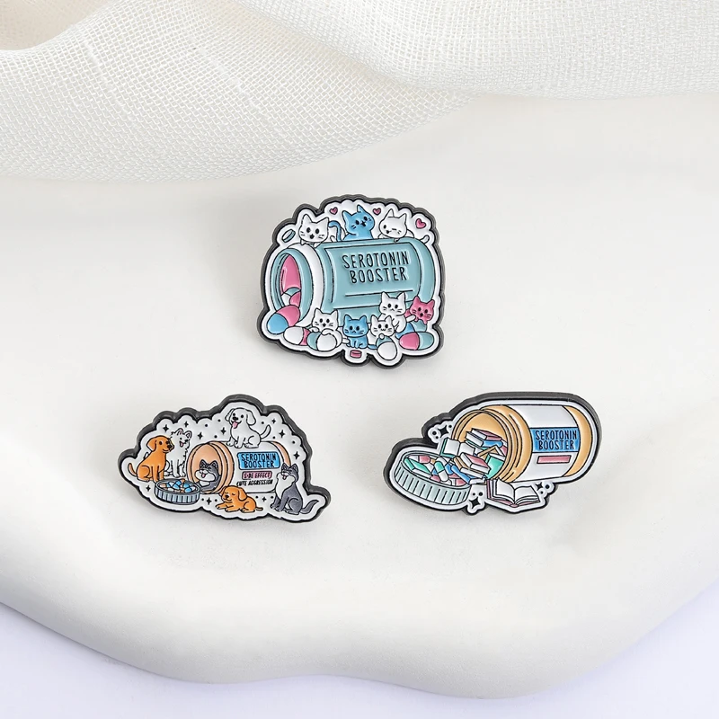 Happy Hormones Enamel Pins Cute Animal Metal Brooches Fashion Lapel Badge Backpack Clothes Jewelry Gift for Friends
