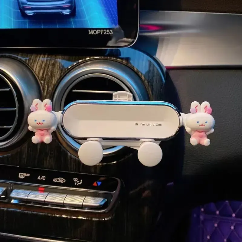 Cute Cartoon Rabbit Car Phone Holder Air Outlet Clip Mount Universal Mobile Phone Stand for Car Navigation Fixed Support