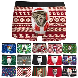 2024 Hot Sale Christmas 3D Printed Men's Underwear Breathable Comfortable Fashion with Mid Rise Flat Corner Pants мужские