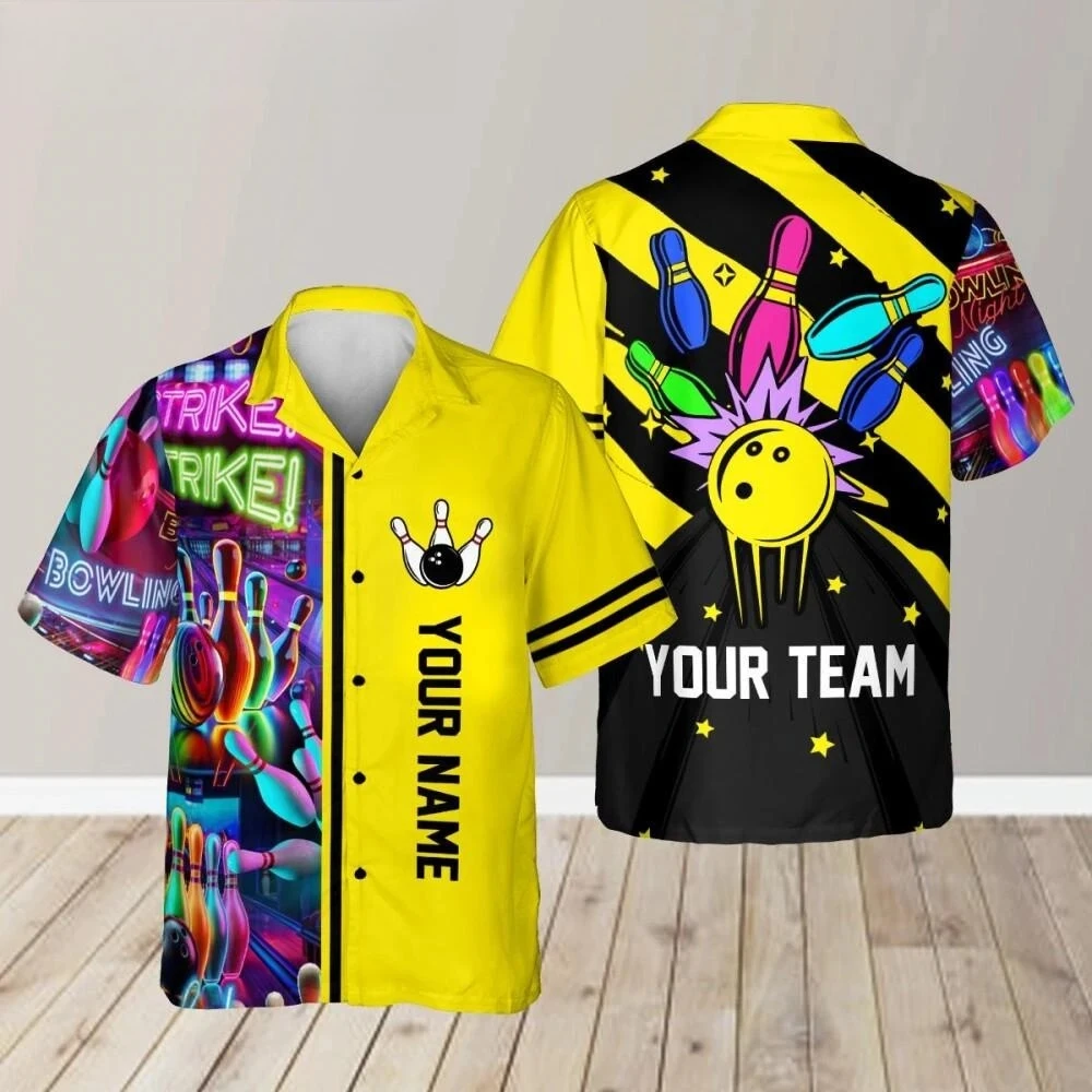 Sports Bowling 3D Printed Hawaiian Shirt for Men Cool Summer Beach Shirts 2026 Lapel Short Sleeves Tops Button Blouse Tops - view 2