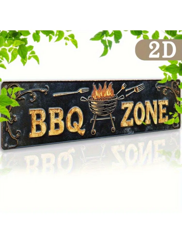 Panneau plat 2D en étain pour zone de Barbecue rétro, 16x4 pouces, lettres dorées et Art de Barbecue, décoration extérieure pour Garage et arrière-cour