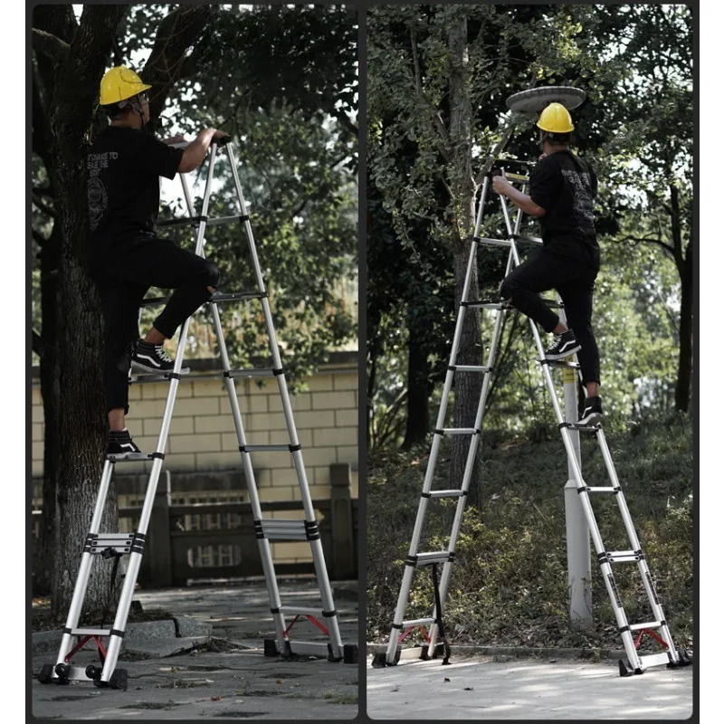 Thickened Aluminum Alloy A-frame Telescopic Ladder, Portable Multifunctional Adjustable Folding Ladder for Home & Construction