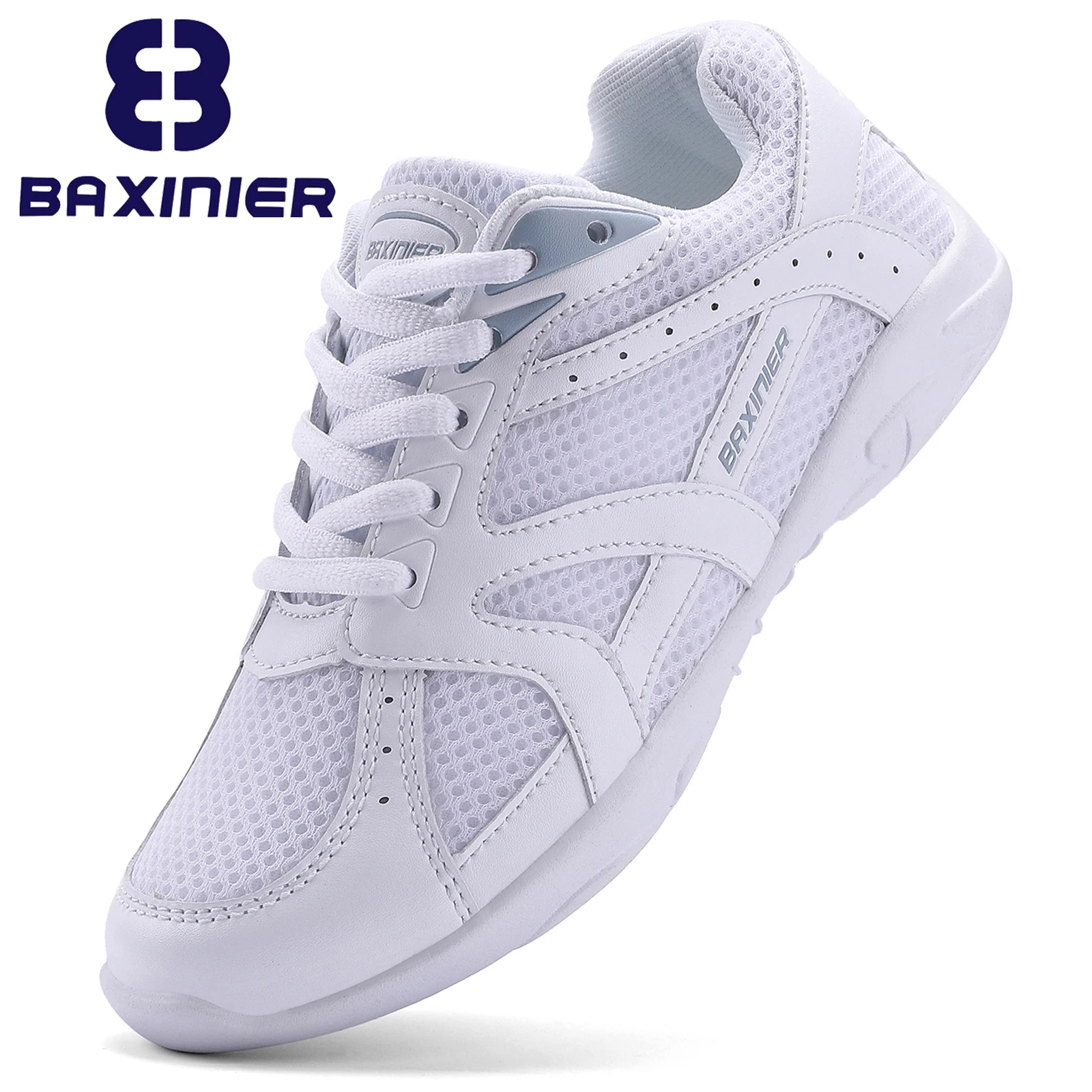 BAXINIER Youth Girls White Cheerleading Dancing Shoes Athletic Training Tennis Walking Breathable Competition Cheer Sneakers