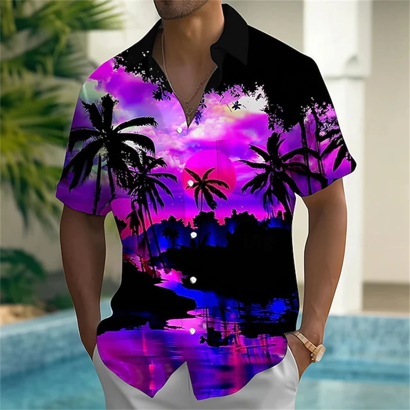 

Hawaii Palm Tree 3D Printed Men's Short Sleeve Shirt Casual Fashion Short Sleeve Button Up Shirt Hawaiian Vacation Women Blouse