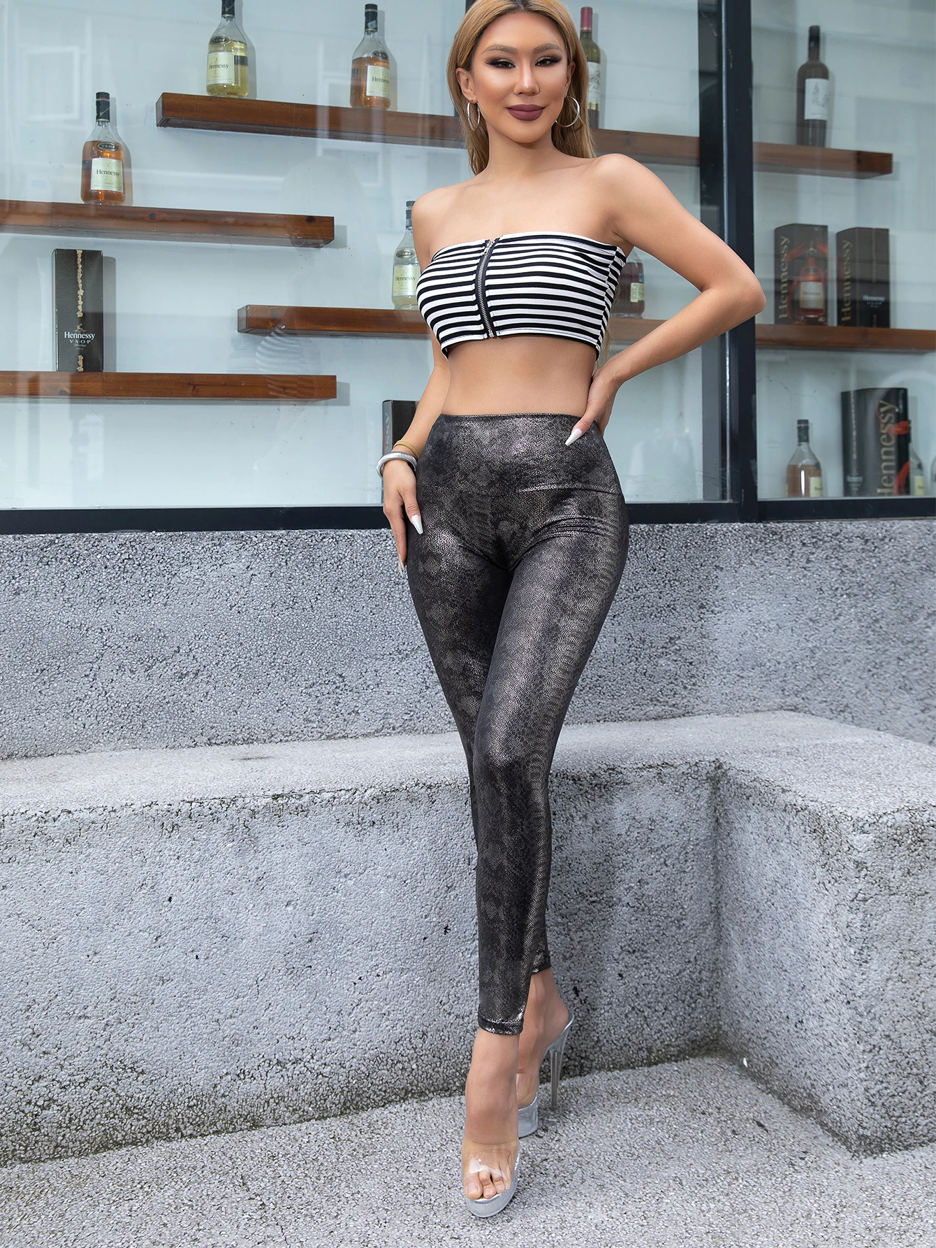 Spring and fall fashion women high waist hot gold silver gray snake print slim leggings tight sexy slim high stretch pants