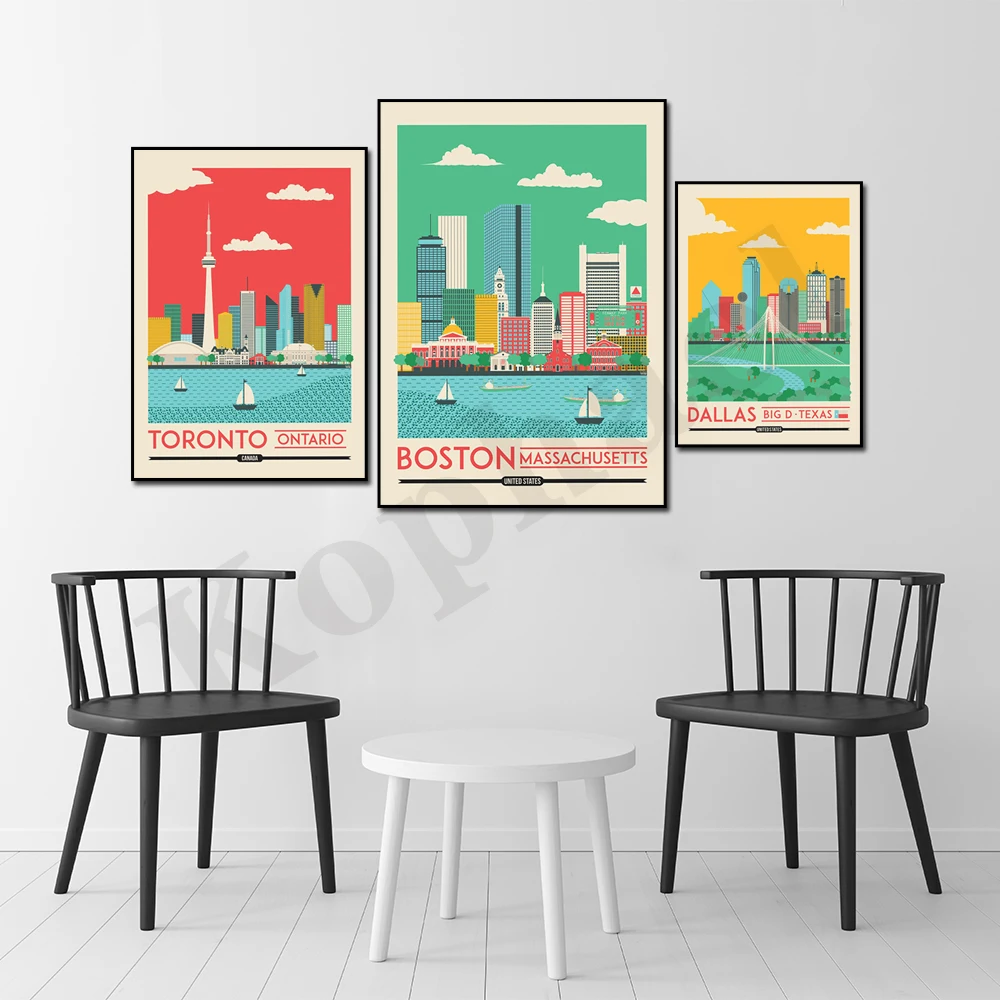 Dallas Austin Miami Boston Toronto New York Berlin. City Travel Scenery. Home Wall Decor Art Canvas Painting