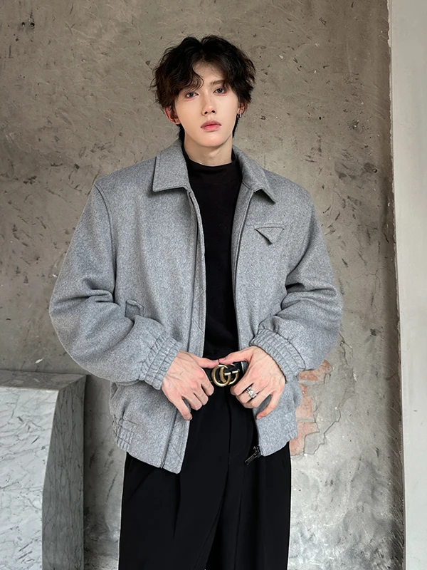 

Мужская шерстяная куртка TANGZ STUDIO с отложным воротником, модная уличная одежда, осень-зима, молодежная повседневная модель на молнии