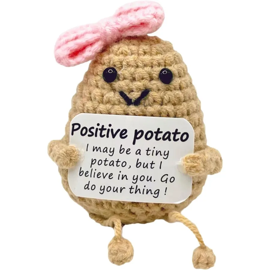 Mini Funny Positive Potato 3 Inch Knitted Doll With Card for Cheer Up Gifts and Party tions Cute Crochet Doll for Birthday Gift