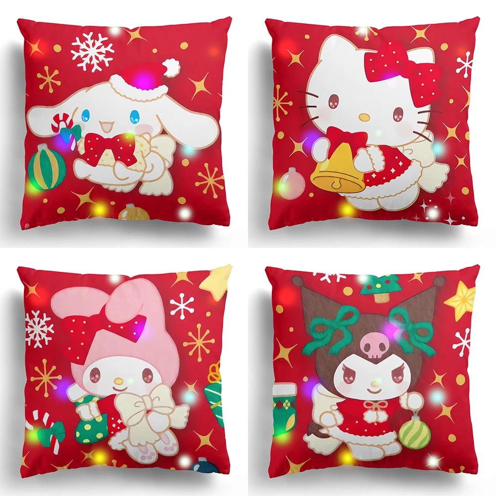 LED light Sanrio Christmas decoration pillowcase, Hello Kitty printed cushion cover, home decoration gift, without battery