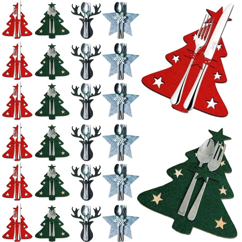 Christmas Cutlery Tableware Holder Pocket Set Christmas Hat Fork Knife Cutlery Bag New Year Cutlery Holder Christmas Decorations