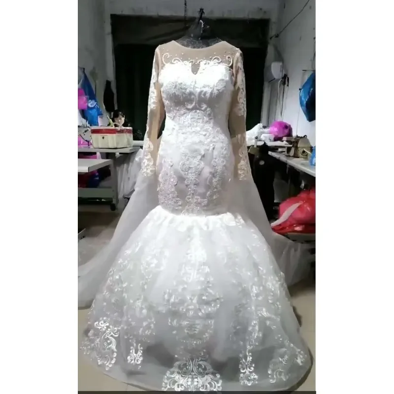 Customized Custom Made African Beaded Lace Mermaid Wedding Dresses Detachable Train Elegant Zipper Back Fish Tail Bridal Gowns