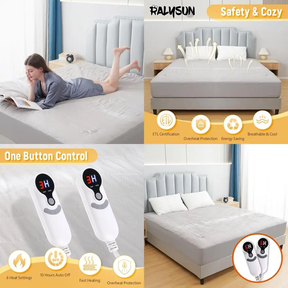 

Электрический наматрасник Queen Size 60x80, 6 уровней нагрева, автоматическое отключение 1–10 часов, глубокий карман, моющийся, мягкий серый