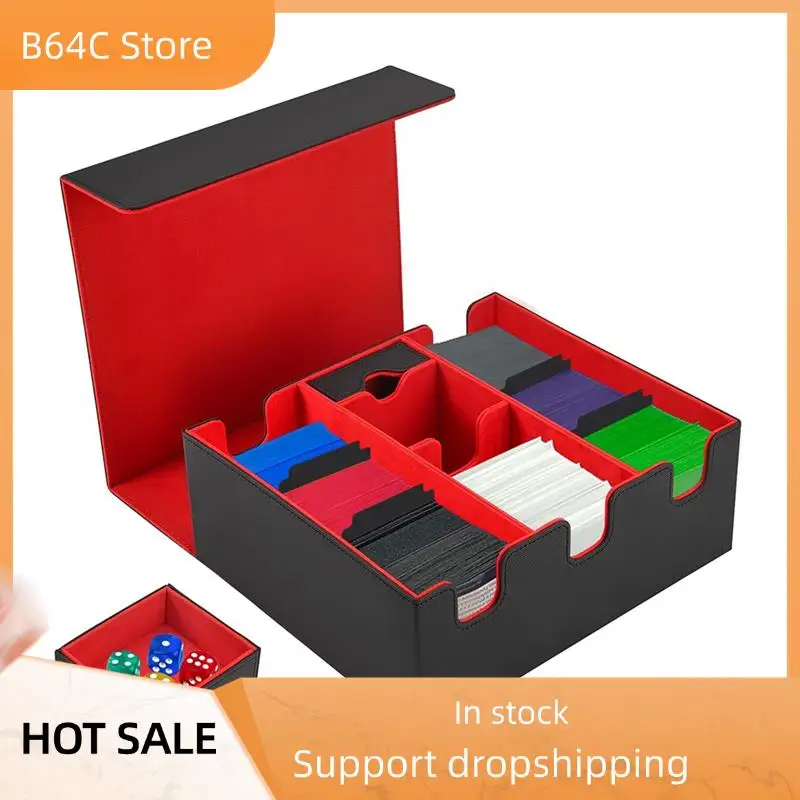 

B64C Card Storage Box For Trading Cards, Magnetic Closure TCG Storage Box For MTG, Yugioh, And Sports Cards Durable Red+Black