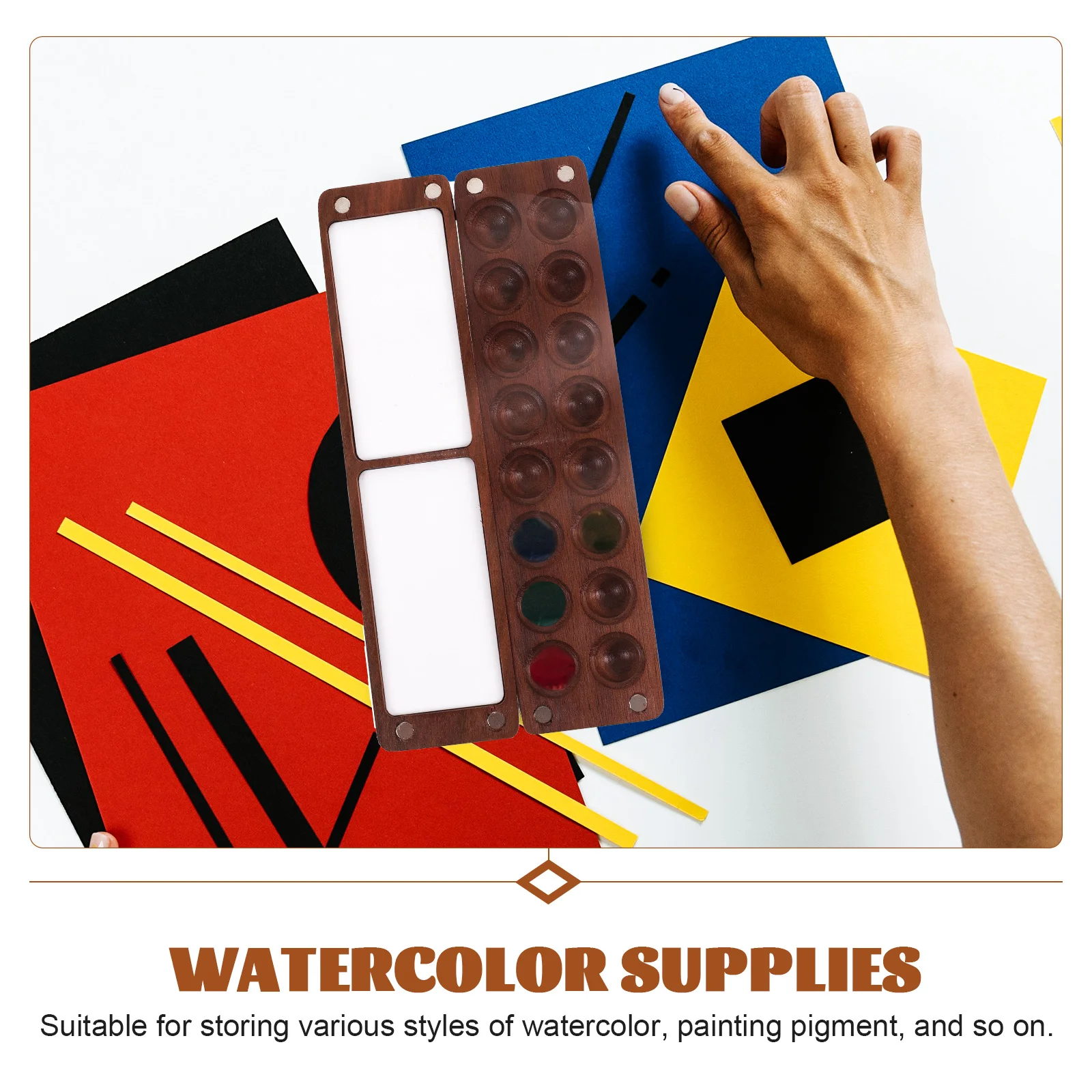 

Watercolor Pigment Wooden Storage Box Durable Paint Palette Lid Organizer Mixing Tray Portable Art Painting Supplies